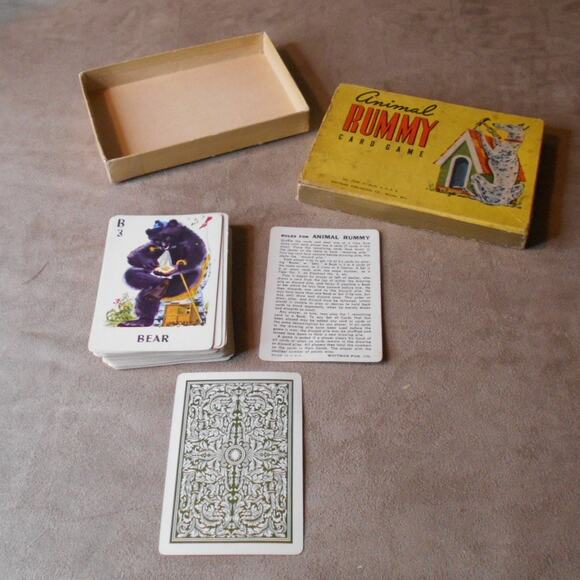 Whitman Animal Rummy Card Game 2998 Complete Original Box 1950s Vintage - Picture 2 of 8